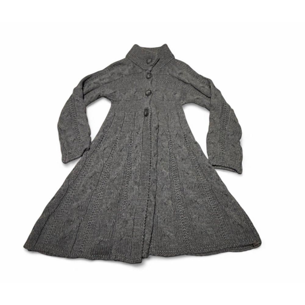 COCOGIO Italy Women M Gray Cable Knit Wool Mohair Long Cardigan Sweater Coat
